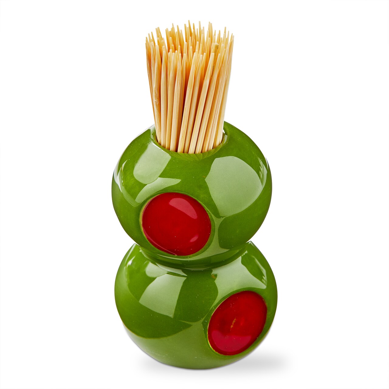 Olive Toothpick Holder Kitchen Accessory Green Multi Dolomite 1.85x1.99x2.91 in